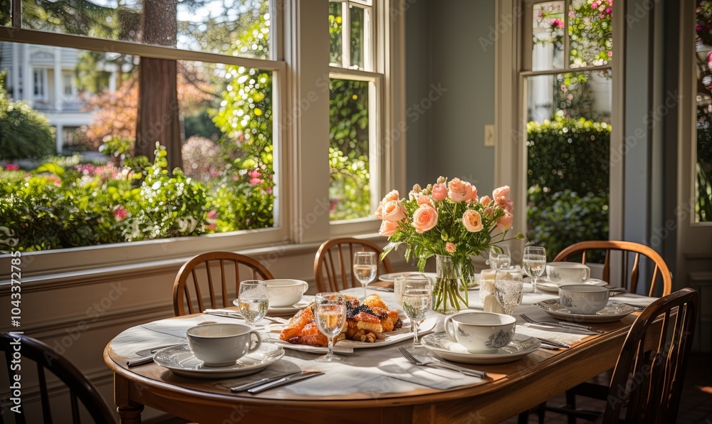 Dining Room Table Set With Plates of Food