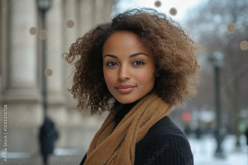 A young woman of color stands in front of a government building her expression one of quiet resolve A young woman of color stands in front of a government building her expression one of quiet resolve