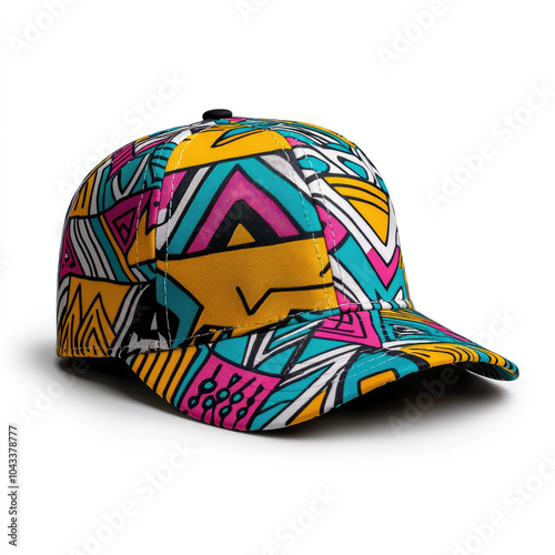 baseball cap with colorful geometric shapes prints  photo