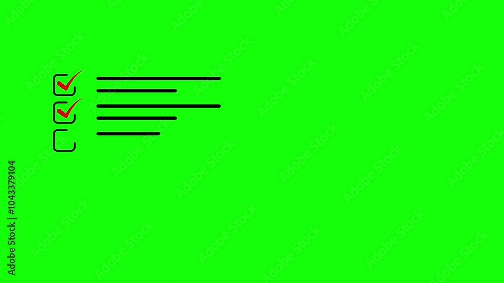 Checklist line icon animation with green check mark, approved, checked on green background. Checklist line icon animation with green check mark, approved, checked on green background.