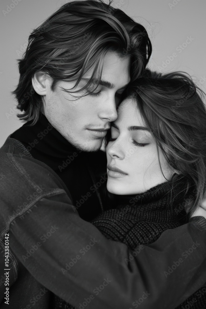 Close-up romantic photo of a man and woman in love, faces close together Close-up romantic photo of a man and woman in love, faces close together