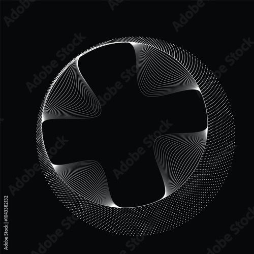 Dots and lines in Circle Form. Dotted rounded shape Vector Illustration .Lots of halftones form a ring. Design element. Various halftone dots and lines forming round frame. Abstract Geometric dot art 