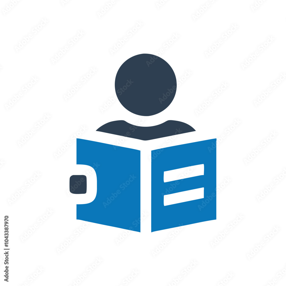 Person reading a book icon on white background Person reading a book icon on white background