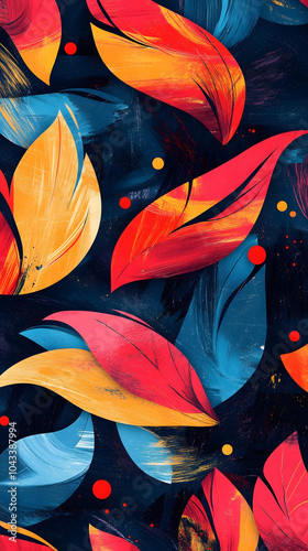 Abstract floral swirl pattern in red and purple with seamless texture and decorative elements