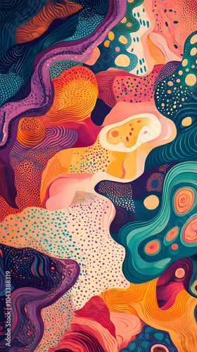 Abstract floral swirl pattern in red and purple with seamless texture and decorative elements