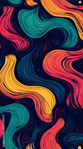 Abstract floral swirl pattern in red and purple with seamless texture and decorative elements