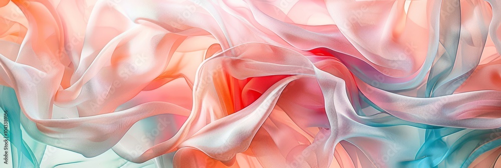 Obraz premium Abstract Fluid Art with Coral and Aqua Ribbons