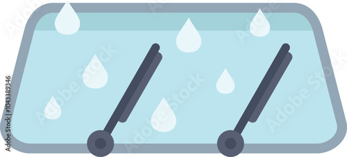 Windshield wipers are removing raindrops from a car windscreen to improve visibility while driving in rainy weather