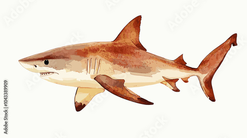 Watercolor shark on a white background. Scary jaws and angry sharks swimming in the ocean. Inhabitant in the waters of the oceans. Vector illustration