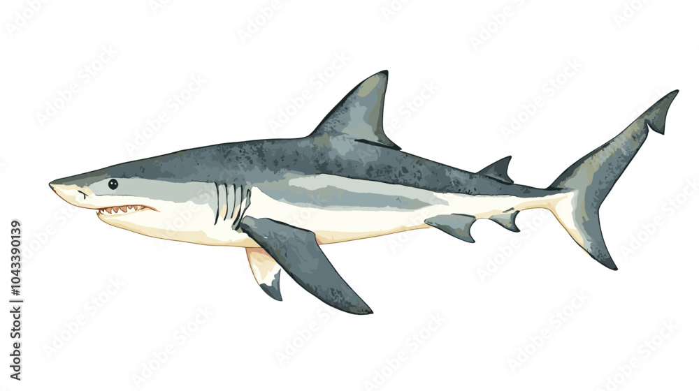 Watercolor shark on a white background. Scary jaws and angry sharks swimming in the ocean. Inhabitant in the waters of the oceans. Vector illustration Watercolor shark on a white background. Scary jaws and angry sharks swimming in the ocean. Inhabitant in the waters of the oceans. Vector illustration