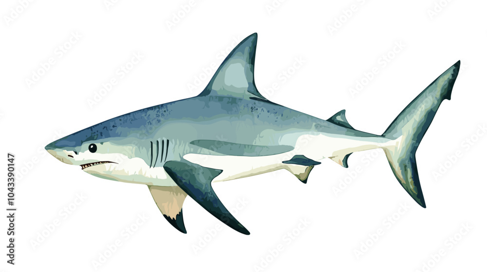 Watercolor shark on a white background. Scary jaws and angry sharks swimming in the ocean. Inhabitant in the waters of the oceans. Vector illustration Watercolor shark on a white background. Scary jaws and angry sharks swimming in the ocean. Inhabitant in the waters of the oceans. Vector illustration