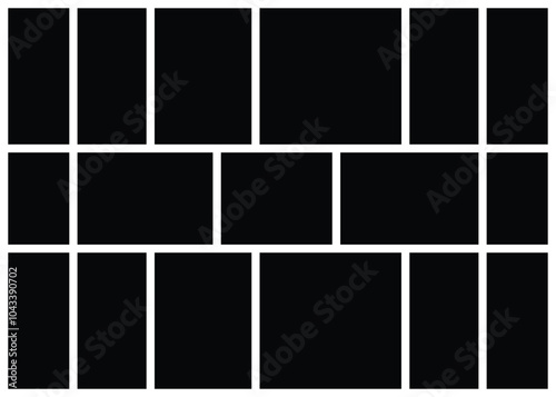 Photo collage vector template, Random mosaic squares, rectangles black and white. empty space for your photos, Vector illustration.