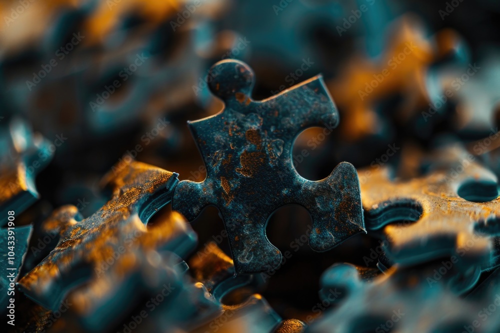 A single puzzle piece on a table, useful for illustration or design projects A single puzzle piece on a table, useful for illustration or design projects
