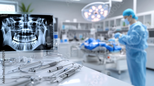 X ray of dental instruments in sterile operating room, showcasing advanced medical technology