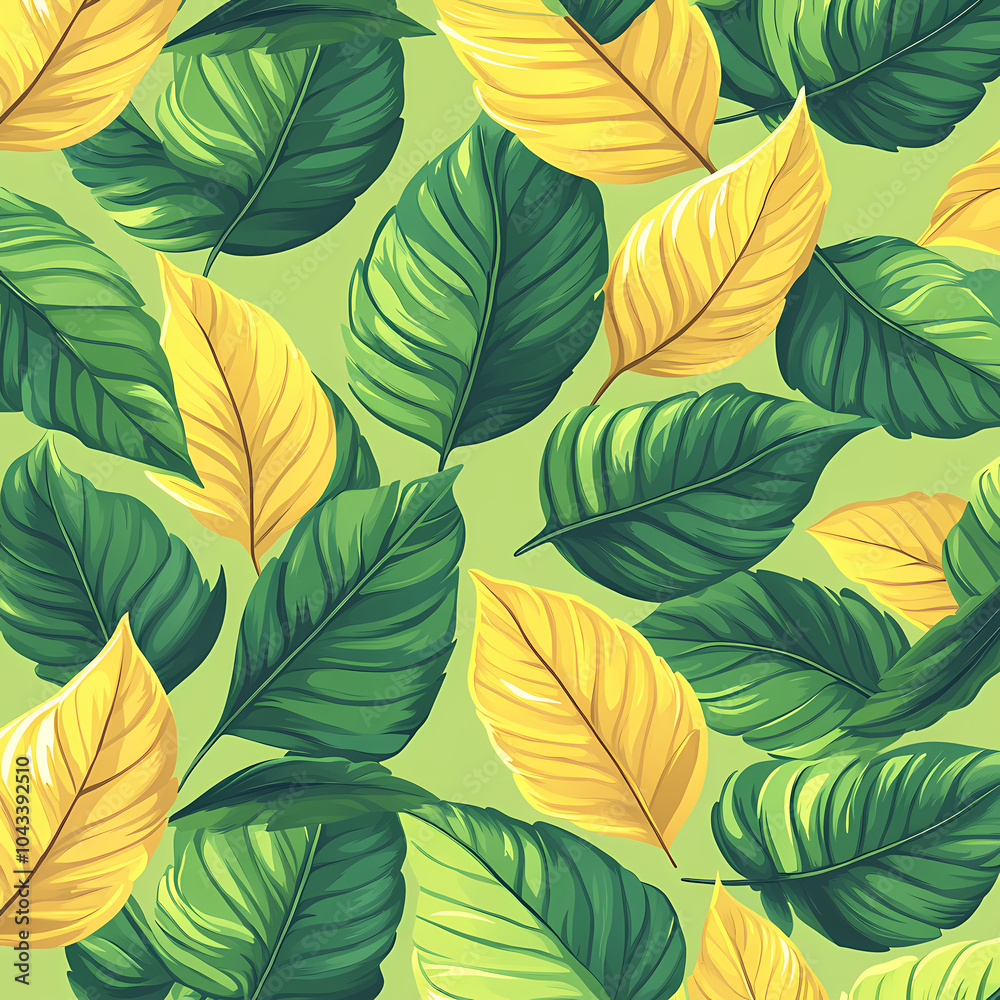 Tropical Leaf Seamless Pattern. Line Art Style. with green background Tropical Leaf Seamless Pattern. Line Art Style. with green background