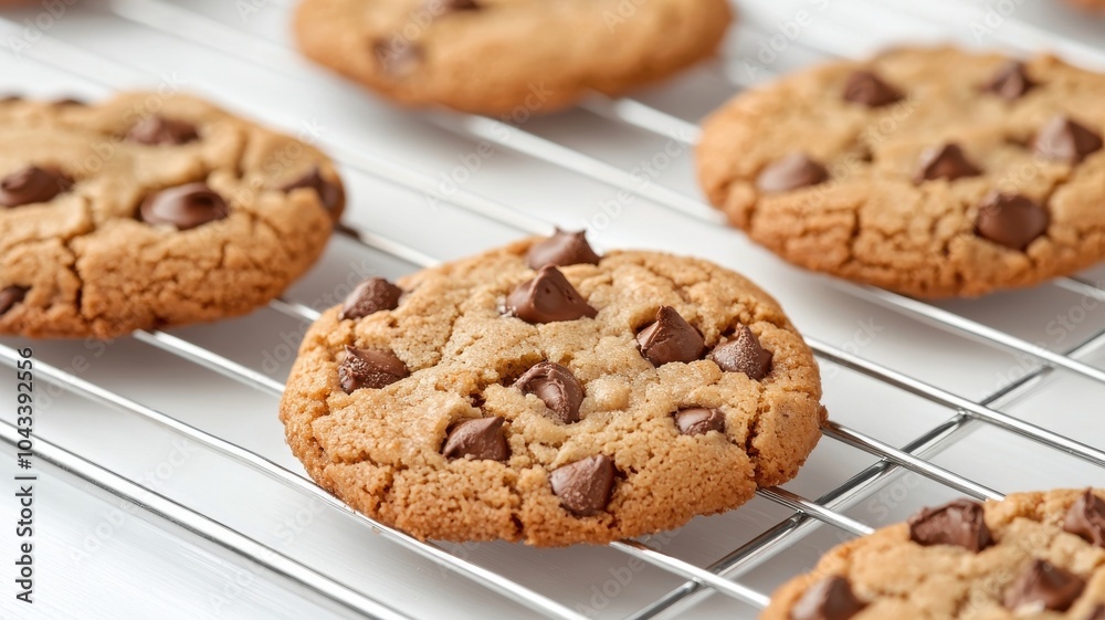Delicious chocolate chip cookies cooling on a rack perfectly baked treats for any occasion