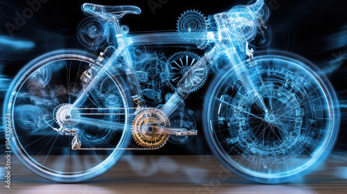 X ray view of bicycle components showcasing gears and chain in detail photo