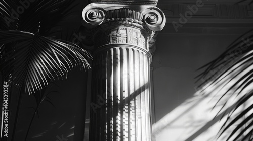 A monochrome image of a single column photo