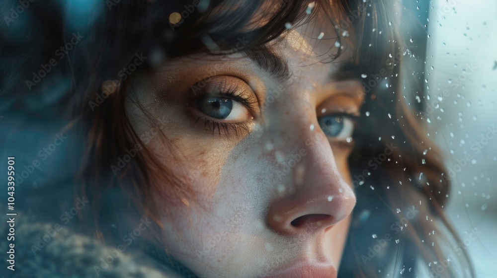 A close-up shot of a person gazing out a window, perhaps thinking or lost in thought A close-up shot of a person gazing out a window, perhaps thinking or lost in thought