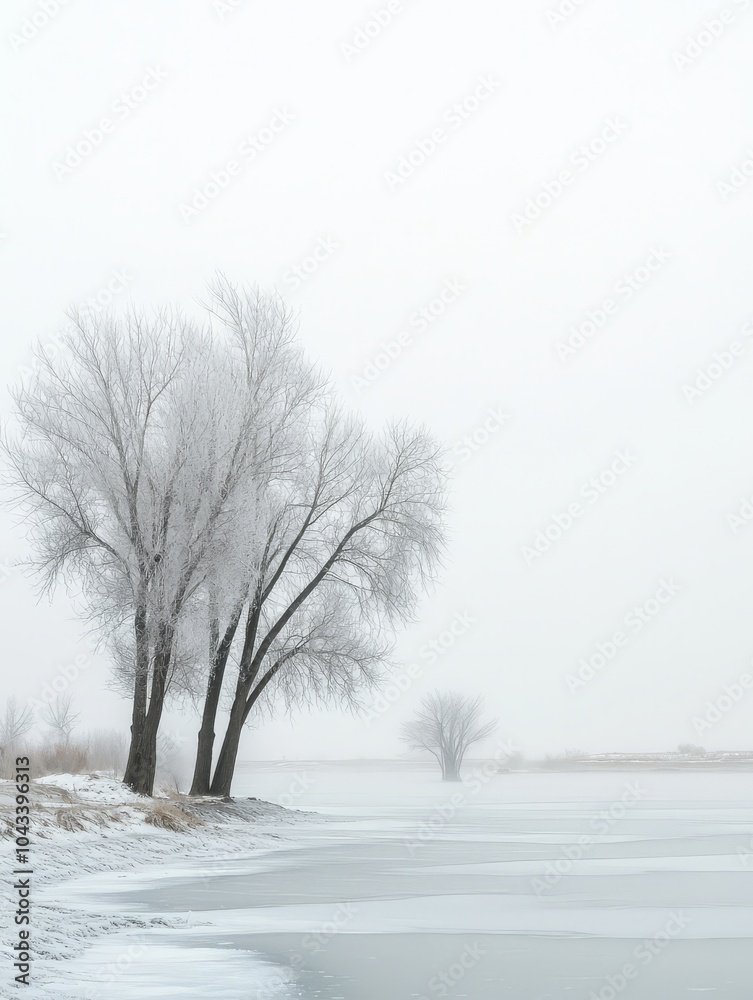 Fototapeta premium Wintery Landscape with Frosty Trees.