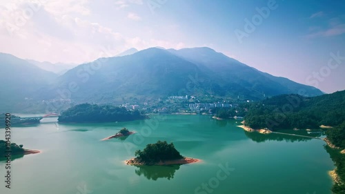 Aerial photography of Liuxi Lake Scenic Area in Liangkou Town, Conghua District, Guangzhou, China photo