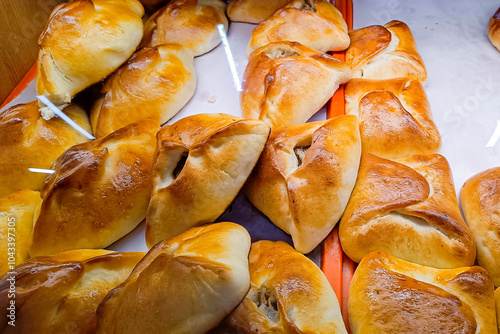 Traditional meat pies, Echpochmak. Close-up, selective focus. photo