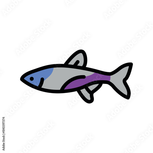 Neon tetra color line icon. Tropical fish