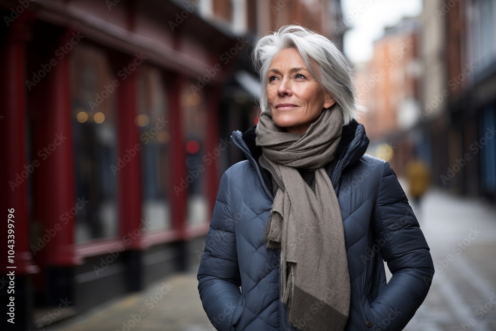 Portrait of a senior woman standing in a street wearing a scarf Portrait of a senior woman standing in a street wearing a scarf