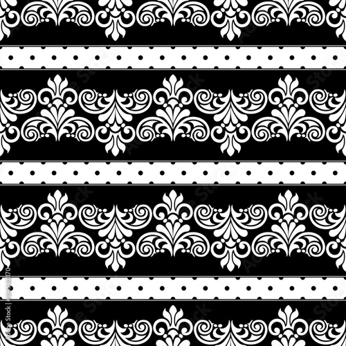 Vector seamless border in Victorian style. Black and white seamless pattern