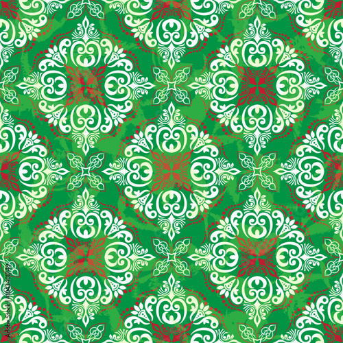 Seamless vector background. Vintage ornamental template with pattern. Islam, turkish, Indian, Arabic. Green and colors