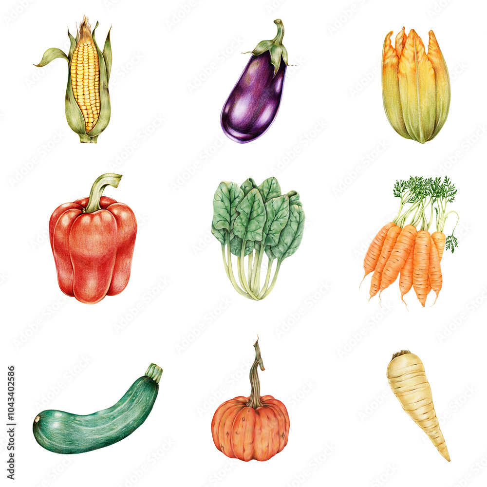 Organic vegetables illustration png raw food sticker set Organic vegetables illustration png raw food sticker set