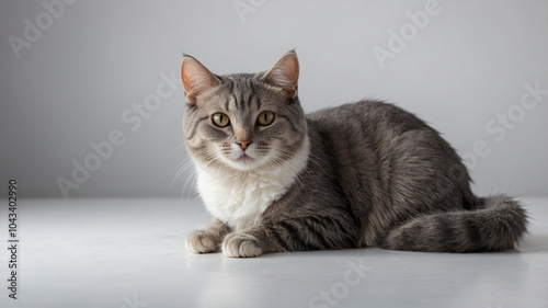 cute grey cat with white background