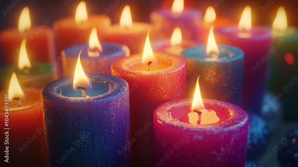 Many Burning Candles in Memorial Service with Soft Shadows Warm Atmosphere Many Burning Candles in Memorial Service with Soft Shadows Warm Atmosphere