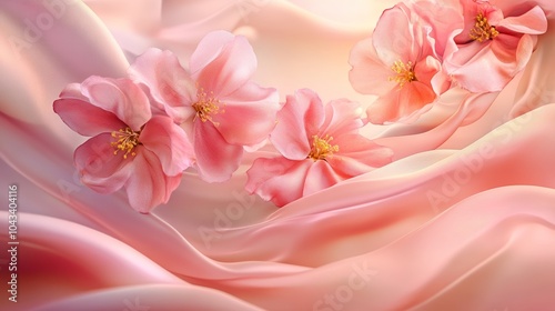Pink Silk Flying Flowers on Light Background for Delicate Floral Design