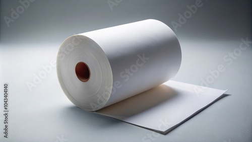 Roll of white paper on gray background low angle view
