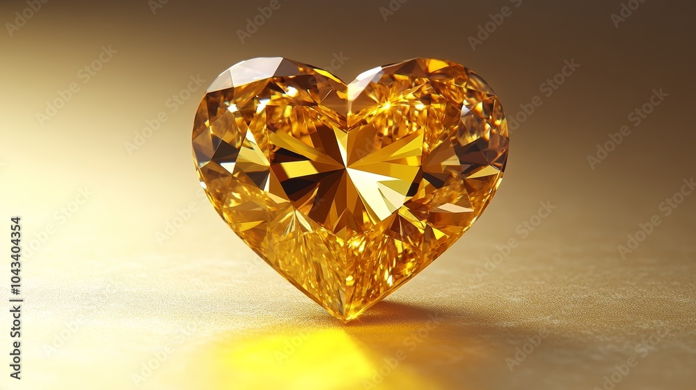 Heart-Shaped Yellow Diamond on Sparkling Surface for Luxury Design Heart-Shaped Yellow Diamond on Sparkling Surface for Luxury Design
