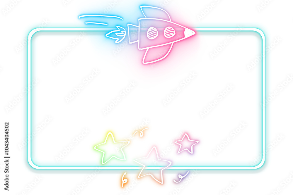 Neon png frame rainbow star spacecraft doodle Neon png frame rainbow star spacecraft doodle