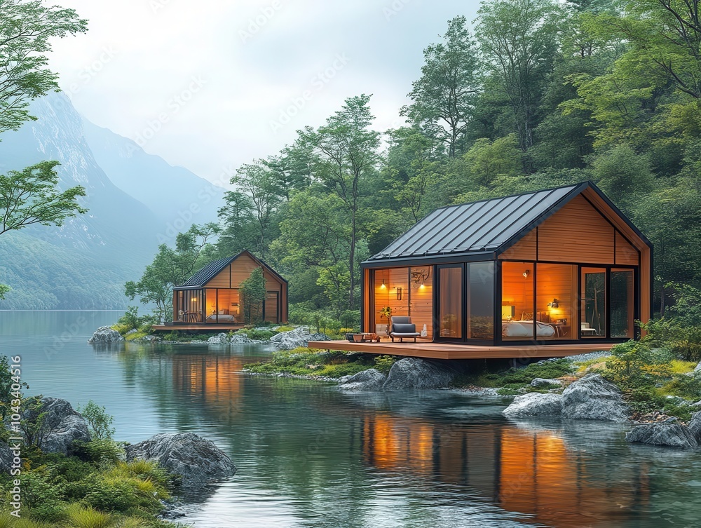 rustic tiny homes dot a sunlit landscape, each design unique yet harmoniously blending with nature, showcasing sustainable living ideals through imaginative and cozy architectural renderings rustic tiny homes dot a sunlit landscape, each design unique yet harmoniously blending with nature, showcasing sustainable living ideals through imaginative and cozy architectural renderings