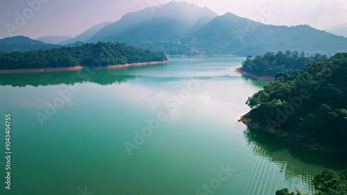 Aerial photography of Liuxi Lake Scenic Area in Liangkou Town, Conghua District, Guangzhou, China photo