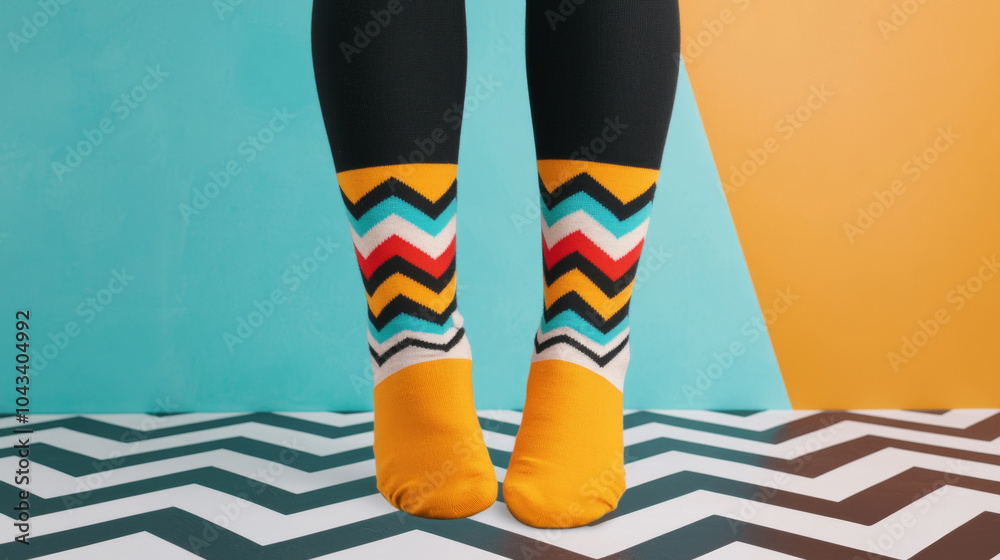 Vibrant sock fashion a playful fusion of colors and patterns for your feet on a stylish background