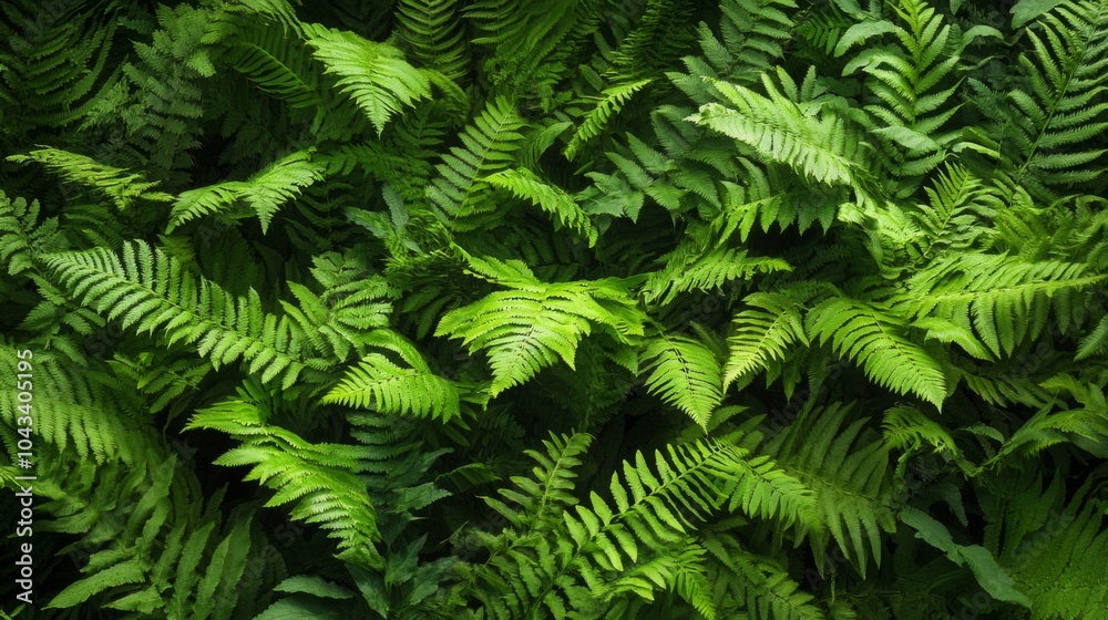 Dense carpet of ferns filling the frame, deep shadows and subtle light creating a moody and natural texture Dense carpet of ferns filling the frame, deep shadows and subtle light creating a moody and natural texture