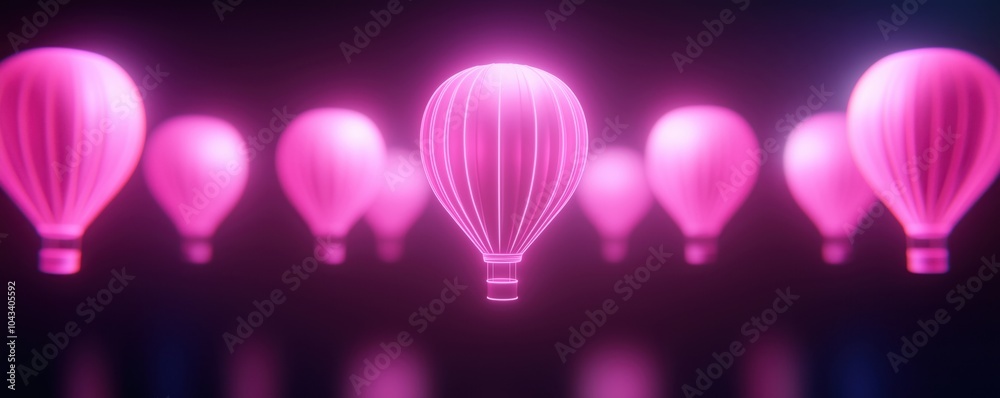 Colorful hot air balloons floating in a dreamy twilight sky, creating a magical and whimsical atmosphere. Colorful hot air balloons floating in a dreamy twilight sky, creating a magical and whimsical atmosphere.