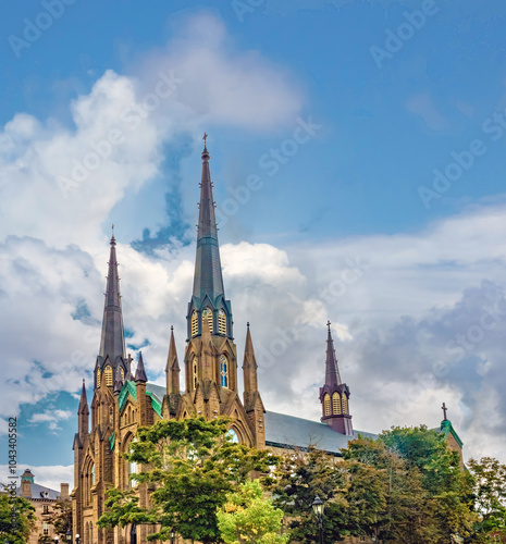 Side view of St. Dunstan's Basilica, Chalottetown, Prince Edward Island, Canada