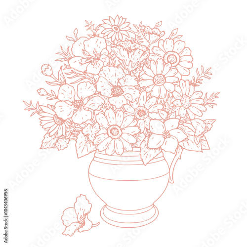 Png flower vase, sticker, vintage illustration, transparent background photo