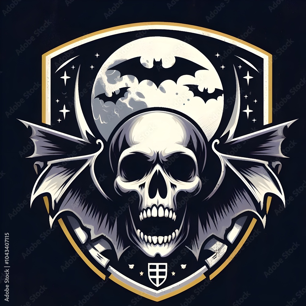 Fototapeta premium Shield with skull and bat wings