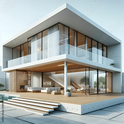 Modern Luxury Home with Contemporary Architecture and Elegant Landscape Design photo