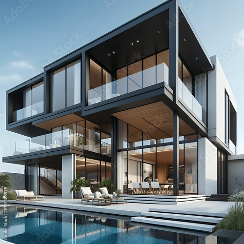 Modern Luxury Home with Contemporary Architecture and Elegant Landscape Design photo
