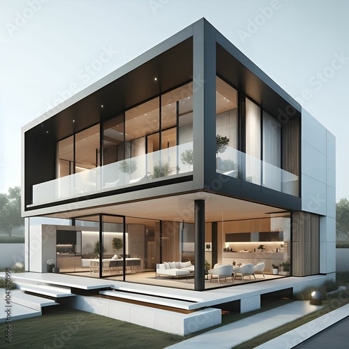 Modern Luxury Home with Contemporary Architecture and Elegant Landscape Design photo