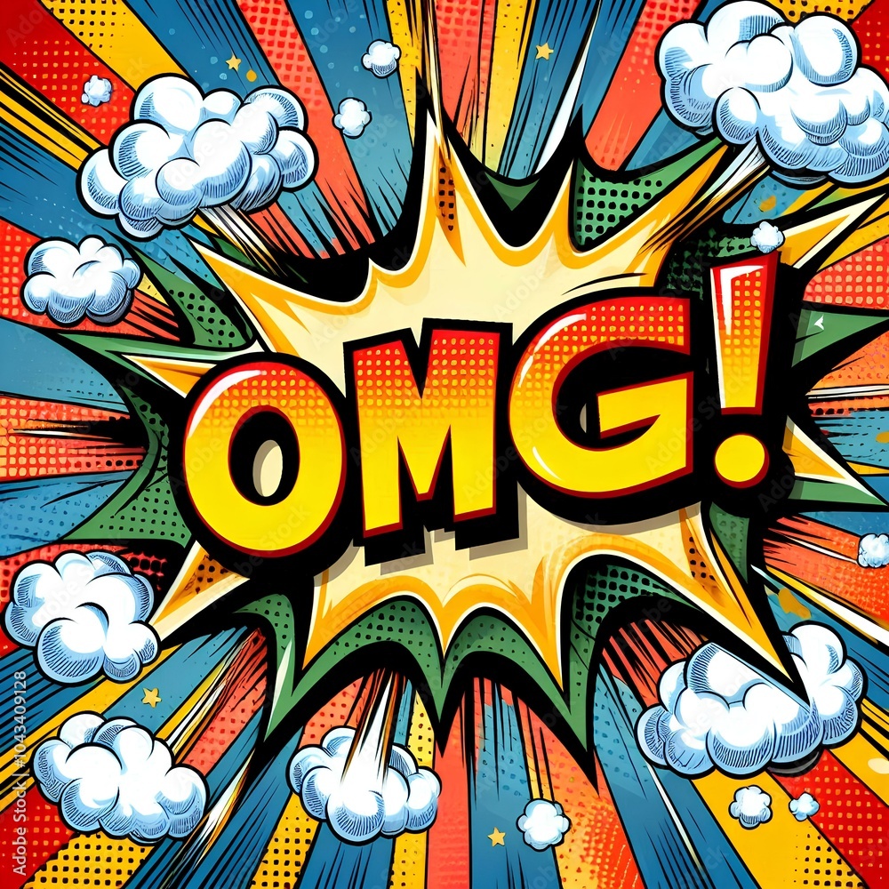 Fototapeta premium Comic book style OMG explosion with vibrant colors.