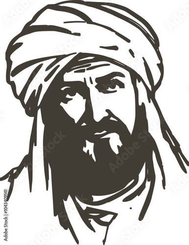 Vector silhouette drawing of Imam Shafii, an important scholar of Islamic law and fiqh in the Islamic world. muslim illustration of imam shafii the greatest legal scholars of islamic law